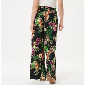 G.I.L.I Pants Womens Size XL Multicolor Floral Pull On Wide Leg Pockets Slit Sid
